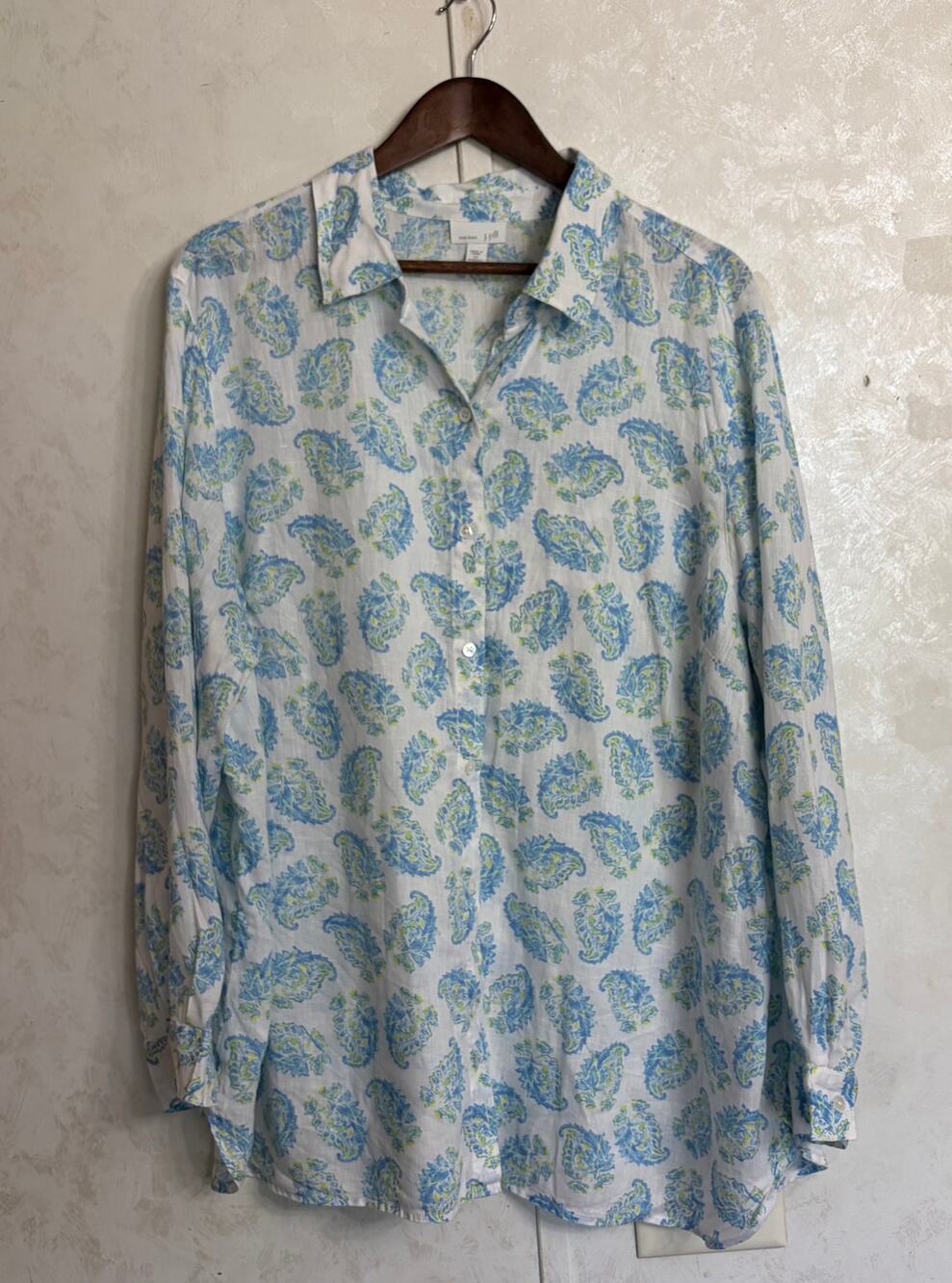 J.Jill Linen Paisley Print Coastal Botanical Cottagecore Classic Button Shirt 2X